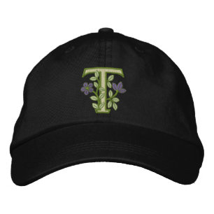 Flower Monogram Initial T Embroidered Hat