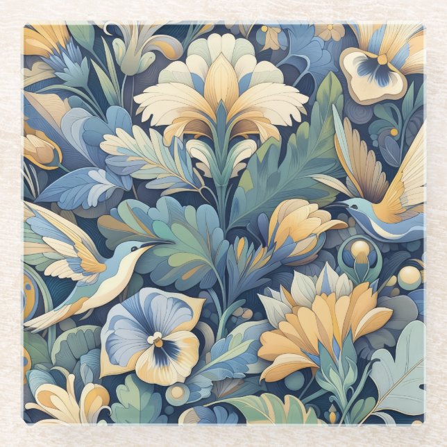 Flower Morris art Glass Coaster (Front)