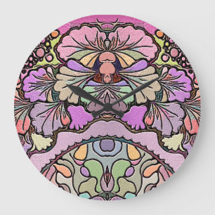 Flower mosaic pink pansy floral elegant large clock