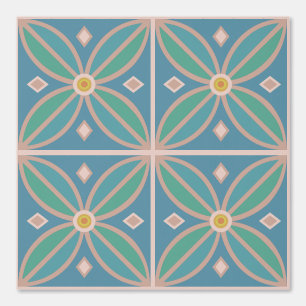 Flower motif peacock blue green and terracotta wallpaper