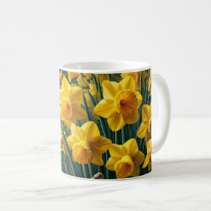 Flower mug with bright yellow daffodils