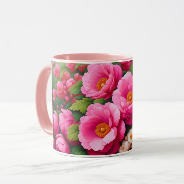 flower mug with large, bold pink flowers (Front Left)