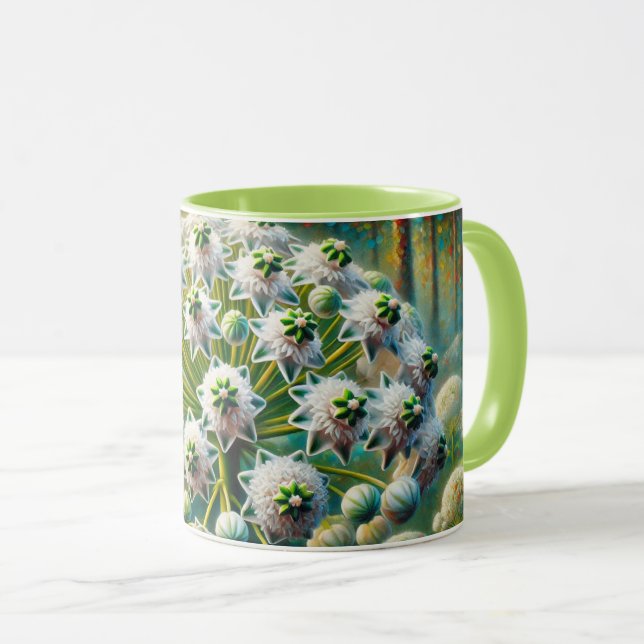 Flower mug with white star-shaped flowers  (Front Right)
