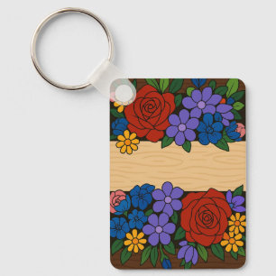 Flower name label key ring