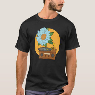 Flower Nature Retro Vintage Vinyl Record Music T-Shirt