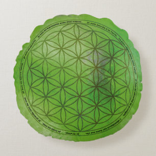 Flower of Green Life Affirmations Positive Round Cushion
