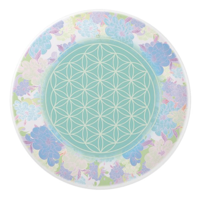 flower of green life, ceramic knob (Front)