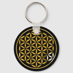 Flower Of Life 1 - Gold stamp black Key Ring