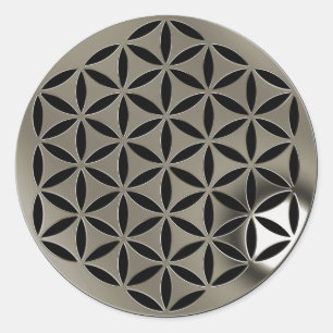 Flower Of Life 1 - Silver punched black Classic Round Sticker