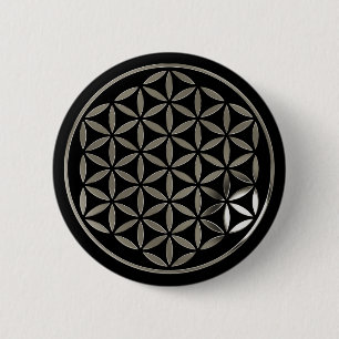 Flower Of Life 1 - Silver stamp black 6 Cm Round Badge