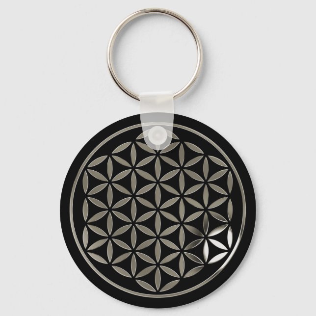 Flower Of Life 1 - Silver stamp | black Key Ring (Front)