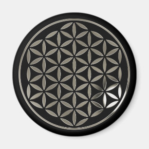 Flower Of Life 1 - Silver stamp black Magnet