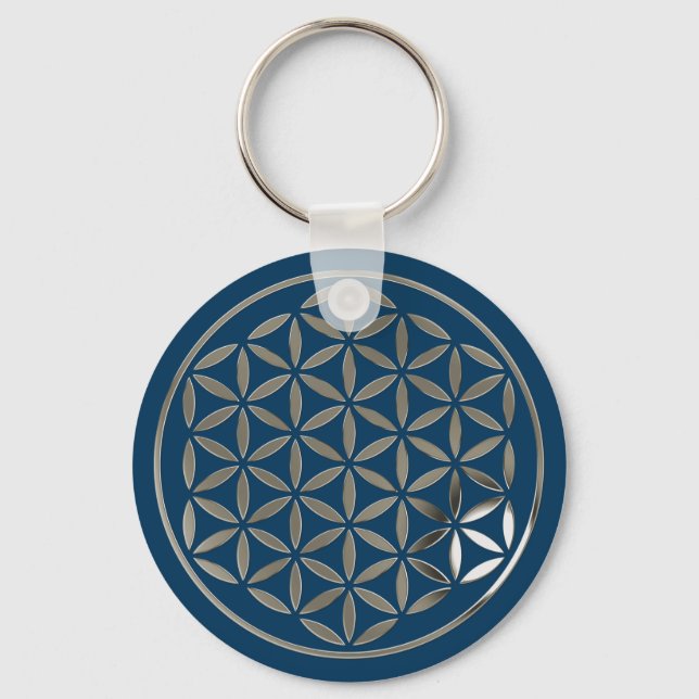 Flower Of Life 1 - Silver stamp | dark blue Key Ring (Front)
