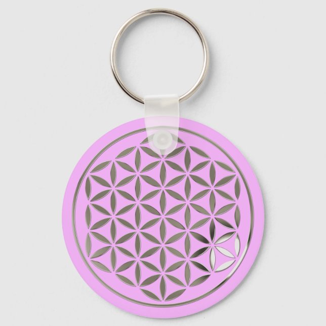 Flower Of Life 1 - Silver stamp | lightpink Key Ring (Front)