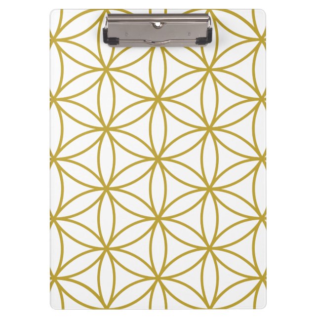 Flower of Life (2-Way) Large Ptn White & Gold (B) Clipboard (Front)