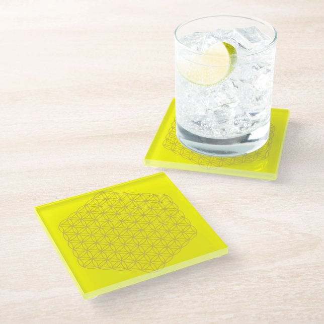 flower of life 5. dimension energy chacra glass coaster (Angled)