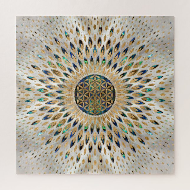 Flower of Life  - Abalone Shell and Pearl Jigsaw Puzzle (Vertical)