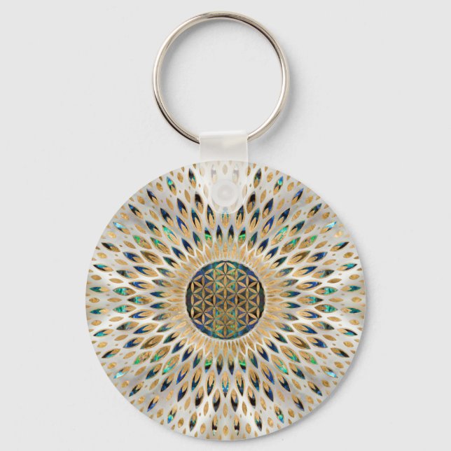 Flower of Life  - Abalone Shell and Pearl Key Ring (Front)