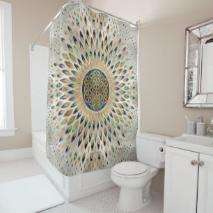Flower of Life  - Abalone Shell and Pearl Shower Curtain