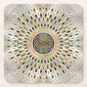 Flower of Life - Abalone Shell and Pearl Square Paper Coaster
