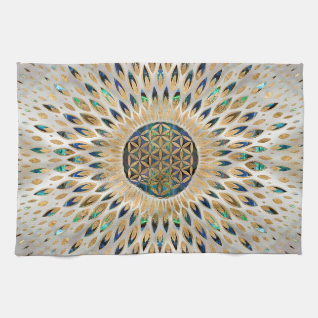 Flower of Life  - Abalone Shell and Pearl Tea Towel (Horizontal)