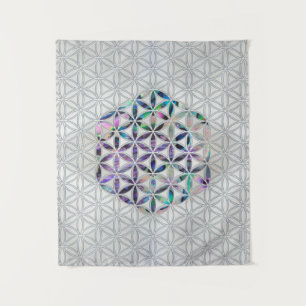 Flower of life Abalone shell on pearl Tapestry