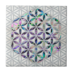 Flower of life Abalone shell on pearl Tile