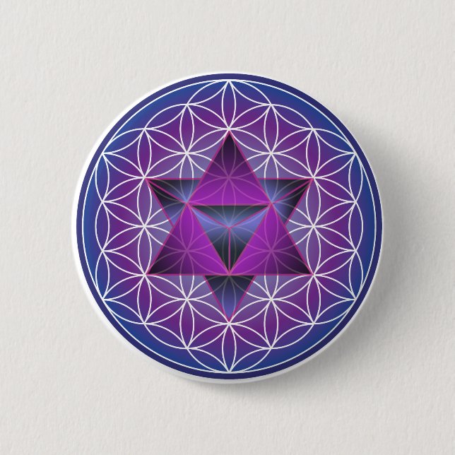 FLOWER OF LIFE AND STAR TETRAHEDRON 6 CM ROUND BADGE (Front)