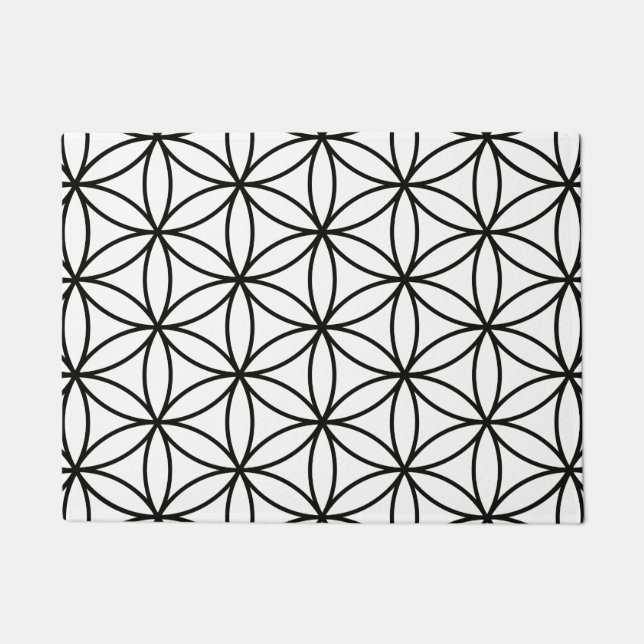 Flower of Life Big Pattern Black on White Doormat (Front)
