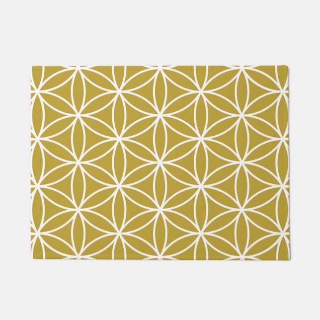 Flower of Life Big Pattern White on Gold Doormat (Front)