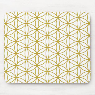 Flower of Life Big Ptn Gold on White Mouse Pad