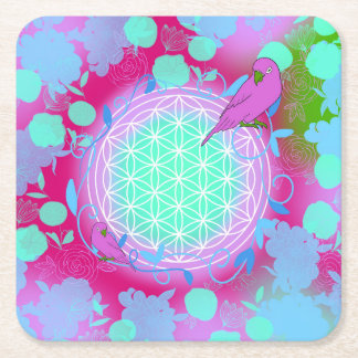 flower of life bird square paper coaster