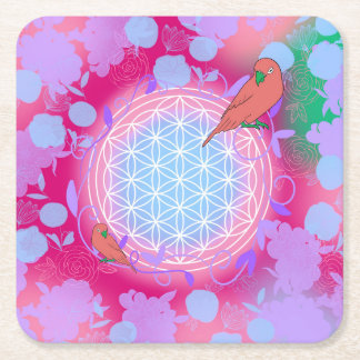 flower of life bird square paper coaster