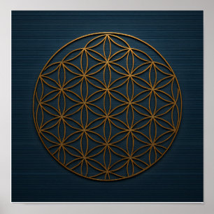 Flower of Life Blue Bronze Poster