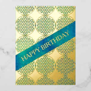 FLOWER OF LIFE - blue sand pattern Foil Holiday Postcard
