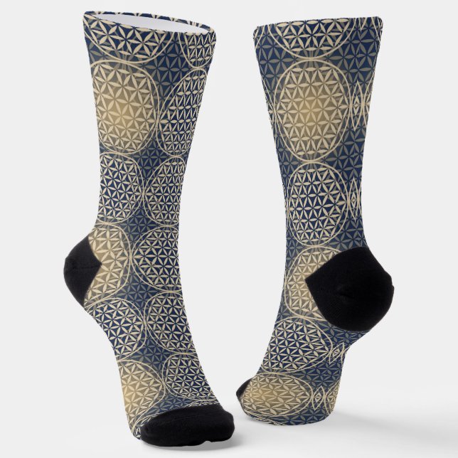 FLOWER OF LIFE - blue sand pattern Socks (Angled)