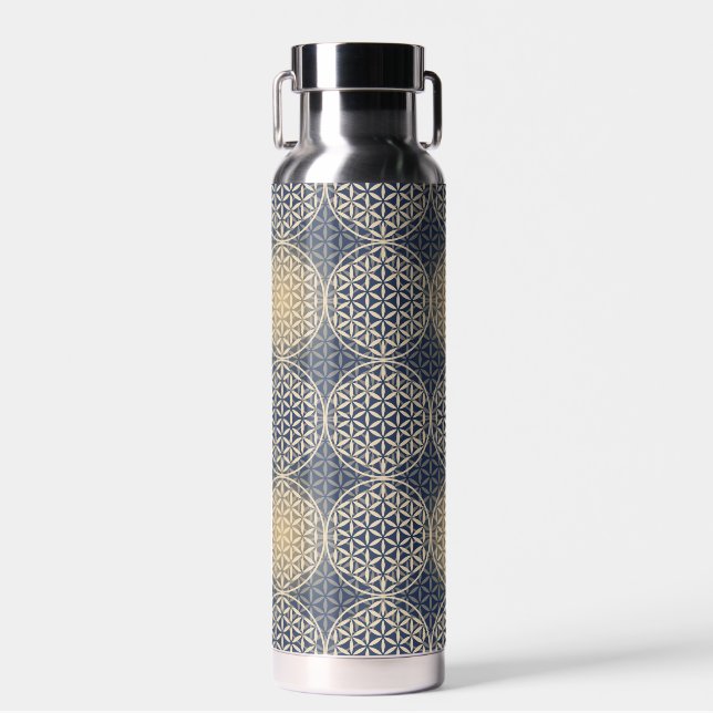 FLOWER OF LIFE - blue sand pattern Water Bottle (Front)