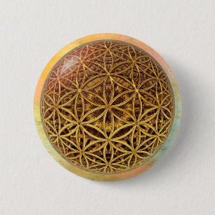 Flower Of Life / Blume des Lebens - ball grid gold 6 Cm Round Badge