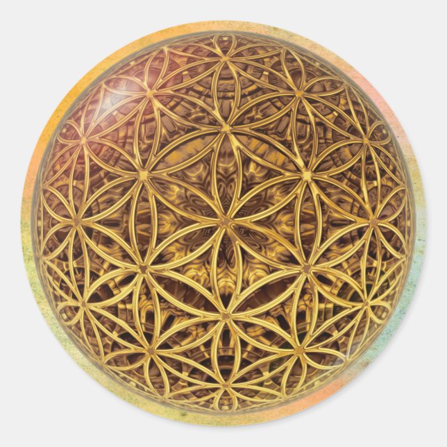 Flower Of Life / Blume des Lebens - ball grid gold Classic Round Sticker (Front)