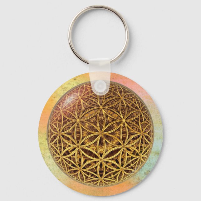 Flower Of Life / Blume des Lebens - ball grid gold Key Ring (Front)