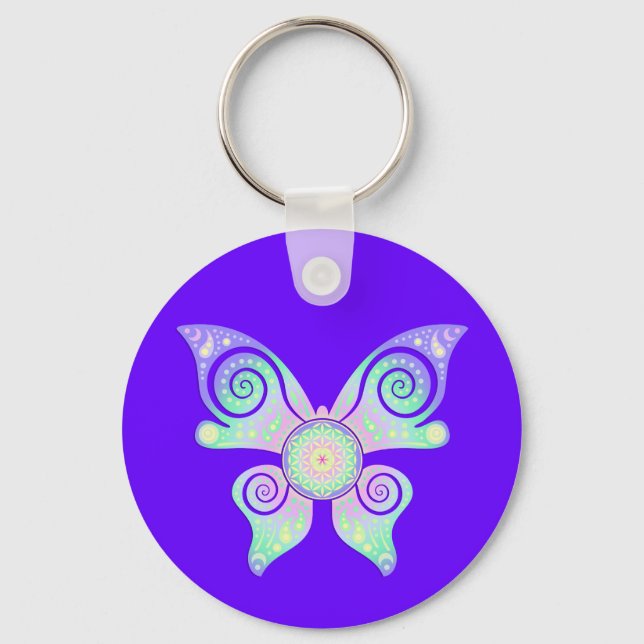 Flower of Life / Blume des Lebens - butterfly Key Ring (Front)