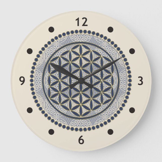 Flower of Life / Blume des Lebens - Button IX Large Clock (Front)