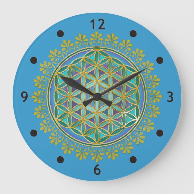 Flower Of Life / Blume des Lebens - Button V Large Clock (Front)