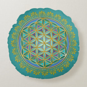 Flower Of Life / Blume des Lebens - Button V Round Cushion