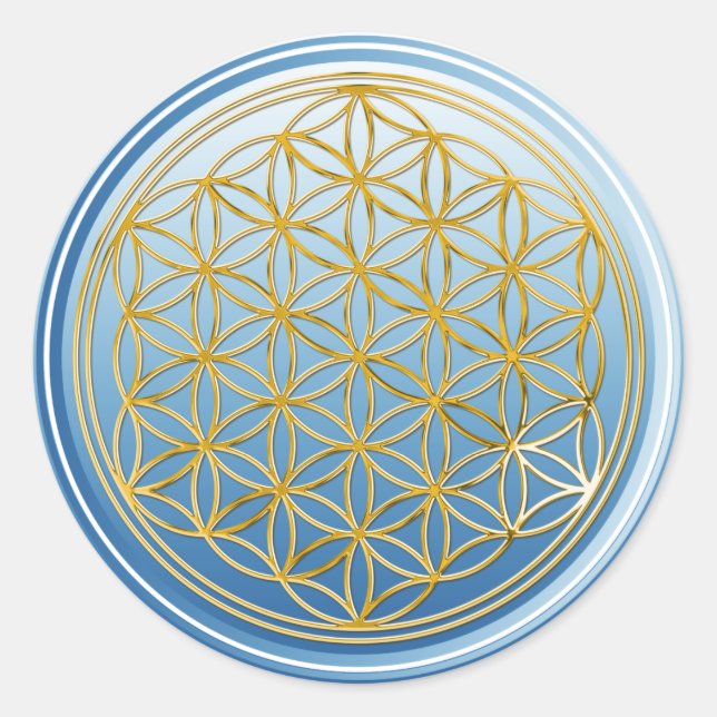 Flower Of Life / Blume des Lebens - GOLD blue Classic Round Sticker (Front)