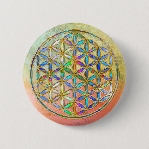 Flower of Life / Blume des Lebens - gold colourful 6 Cm Round Badge