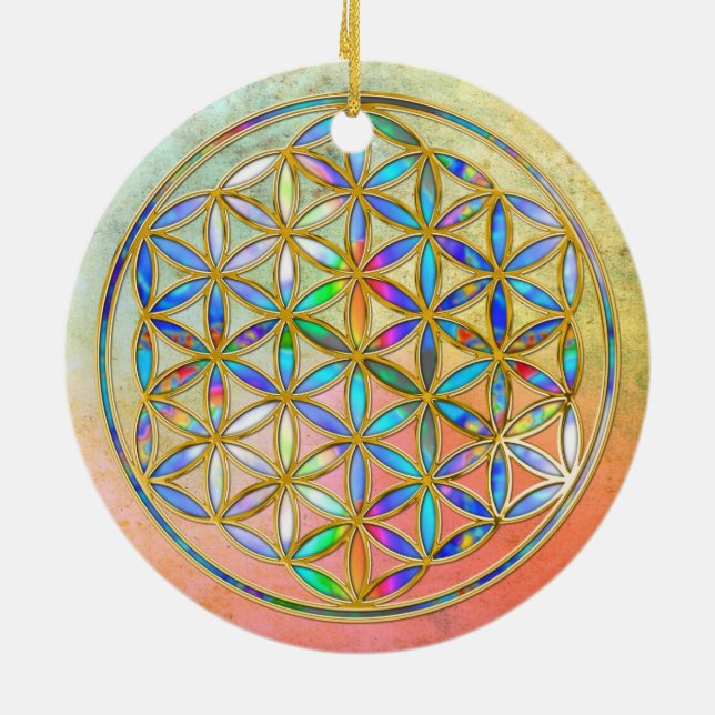 Flower of Life / Blume des Lebens - gold colourful Ceramic Tree Decoration (Back)