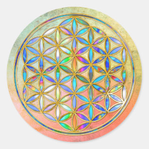 Flower of Life / Blume des Lebens - gold colourful Classic Round Sticker