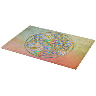 Flower of Life / Blume des Lebens - gold colourful Cutting Board