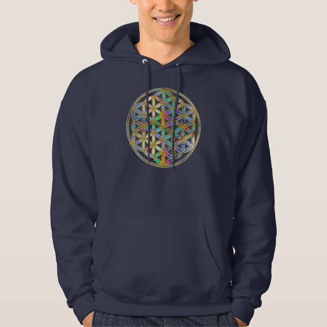 Flower of Life / Blume des Lebens - gold colourful Hoodie (Front)
